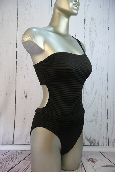 ワンピース 黒無地ストライプ生地 左ワンショルダー 水着のラマイカ ラ マイカ